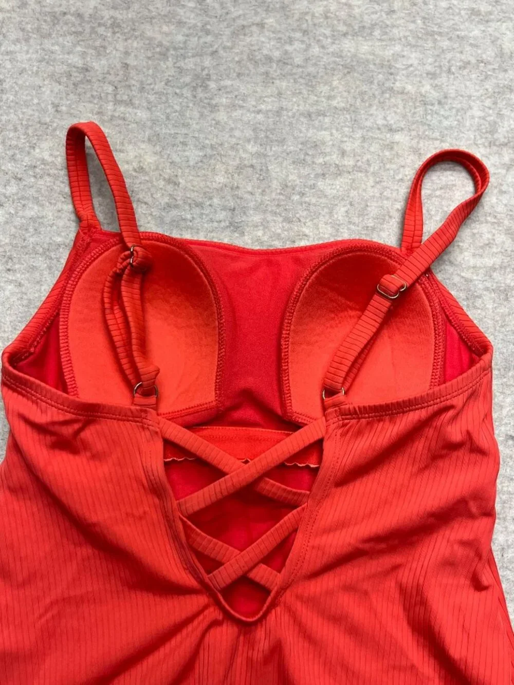 Kona Sol Red Ribbed One-Piece Swimsuit With Crisscross Back Straps Small - Picture 5 of 7